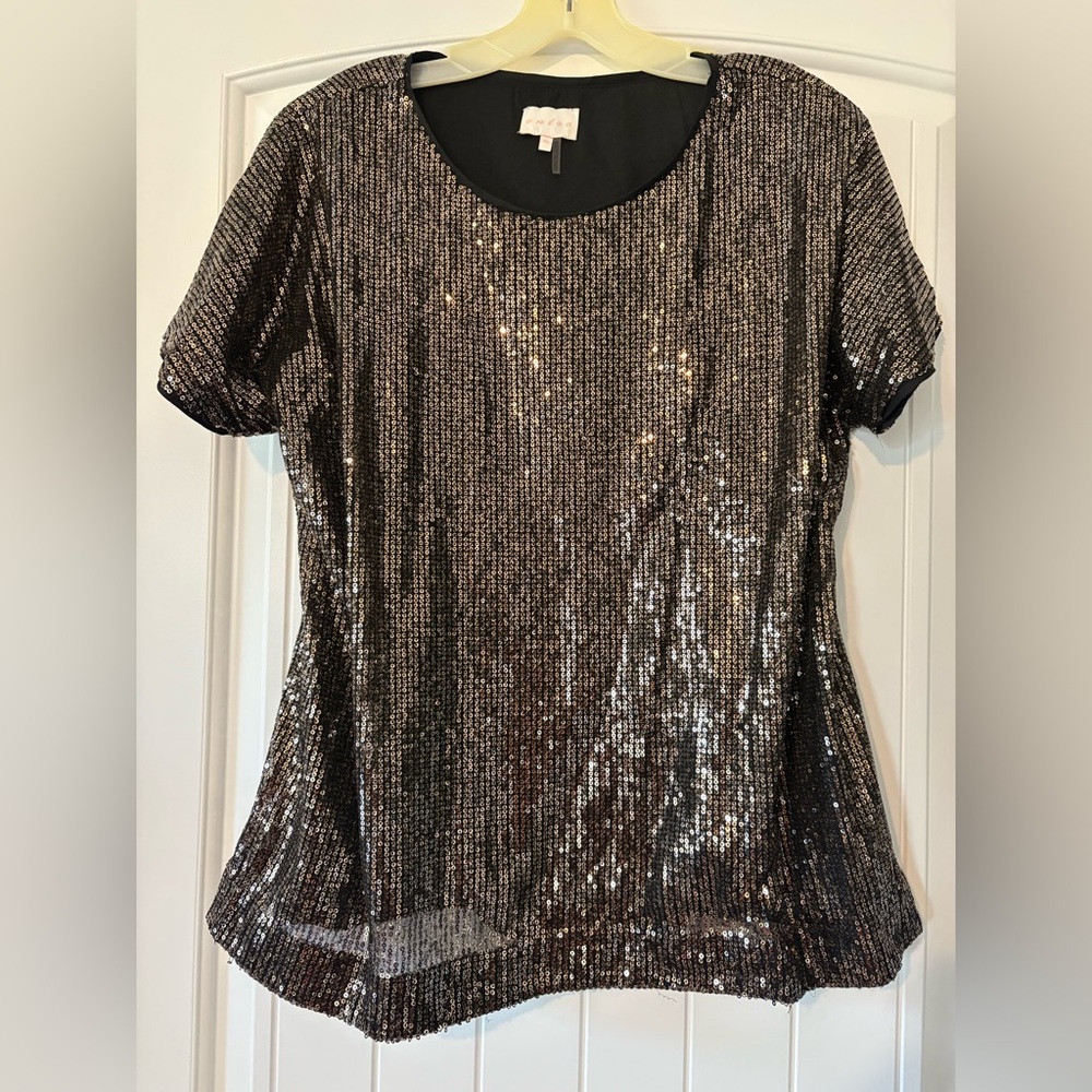 Entro Black with Gold Sequins Statement Blouse Size M
